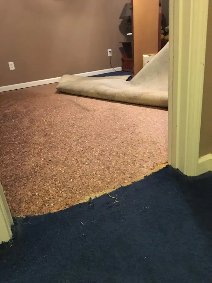 Carpet pad removal revealing water damage during Drying & Dehumidification in Anaconda-Deer Lodge County